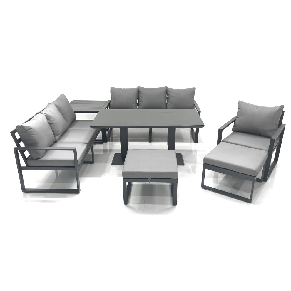 Fimous Dark/Grey Outdoor Garden Furniture Set Aluminium Lounge Sofa Adjustable Rising Lifting Dining Table Sets With 2 Big Footstools Side Table - Image 2