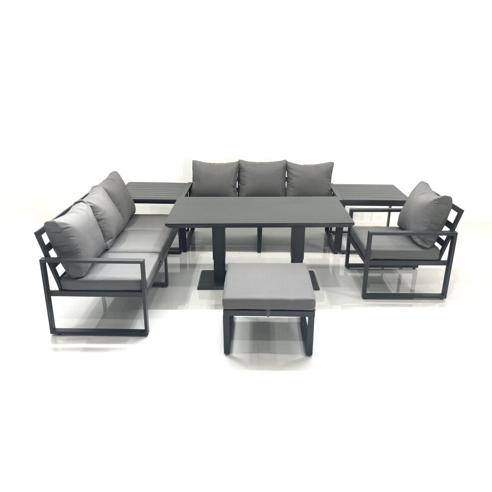 Fimous Outdoor Garden Furniture Set Aluminium Lounge Sofa Adjustable Rising Lifting Dining Table Sets with Big Footstool 2 Side Tables