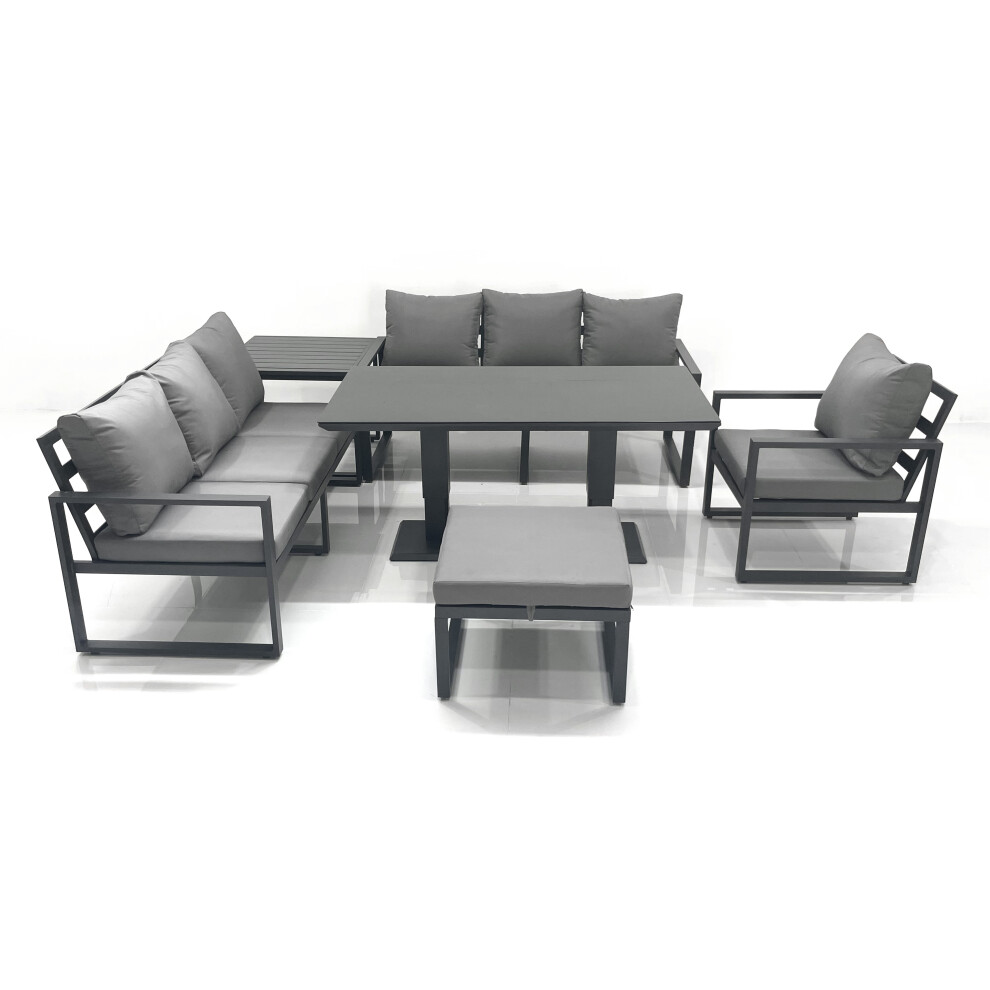 Fimous Outdoor Garden Furniture Set Aluminium Lounge Sofa Adjustable Rising Lifting Dining Table Sets With Big Footstool Side Table