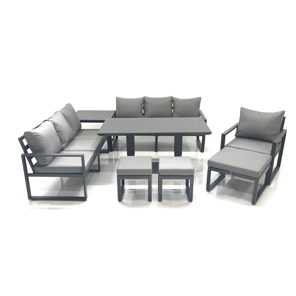 Fimous Outdoor Garden Furniture Set Aluminium Lounge Sofa Adjustable Rising Lifting Dining Table Sets With 3 Footstools Side Table