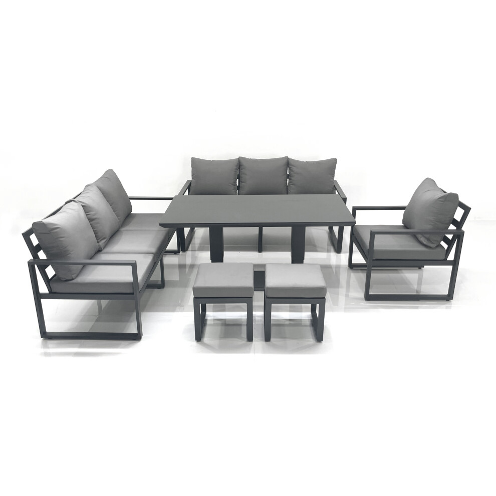 Fimous Unisex Dark Grey Outdoor Garden Furniture Set Aluminium Lounge Sofa Adjustable Rising Lifting Dining Table Sets With 2 Footstools Small - Image 2