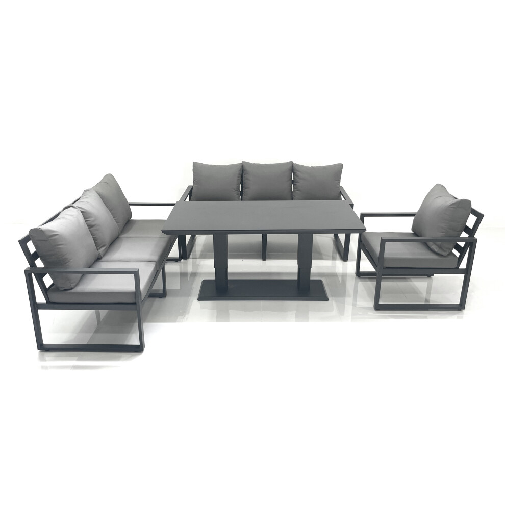 Fimous Outdoor Garden Furniture Set Aluminium Lounge Sofa Adjustable Rising Lifting Dining Table Sets Dark Grey