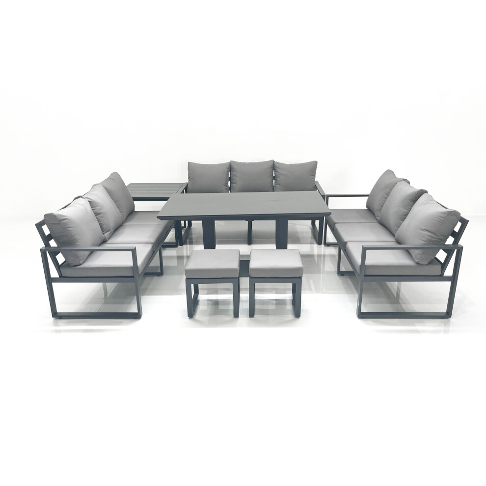 B&Q - 11 Seater Garden Sofa Set Aluminium Furniture Rising Dining Tabe Set With Side Table 2 Small Footstools Dark Grey - Image 2
