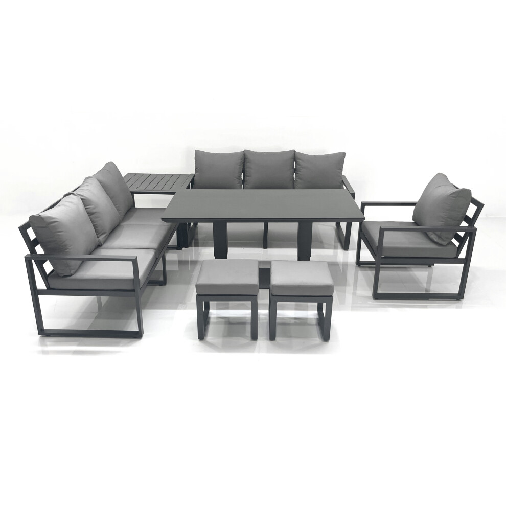 Fimous Dark/Grey Outdoor Garden Furniture Set Aluminium Lounge Sofa Adjustable Rising Lifting Dining Table Sets With 2 Small Footstools Side Table - Image 2