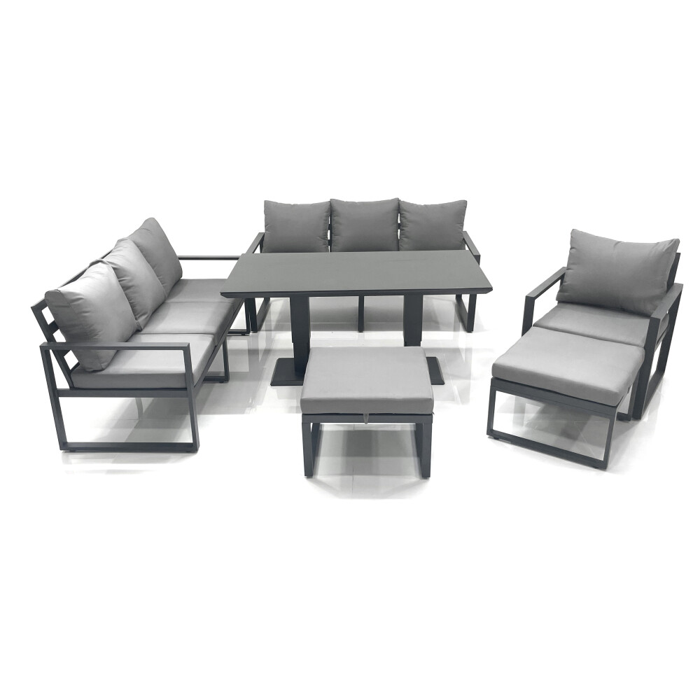 Fimous Unisex Dark Grey Outdoor Garden Furniture Set Aluminium Lounge Sofa Adjustable Rising Lifting Dining Table Sets With Big Footstools Size 2 - Image 2