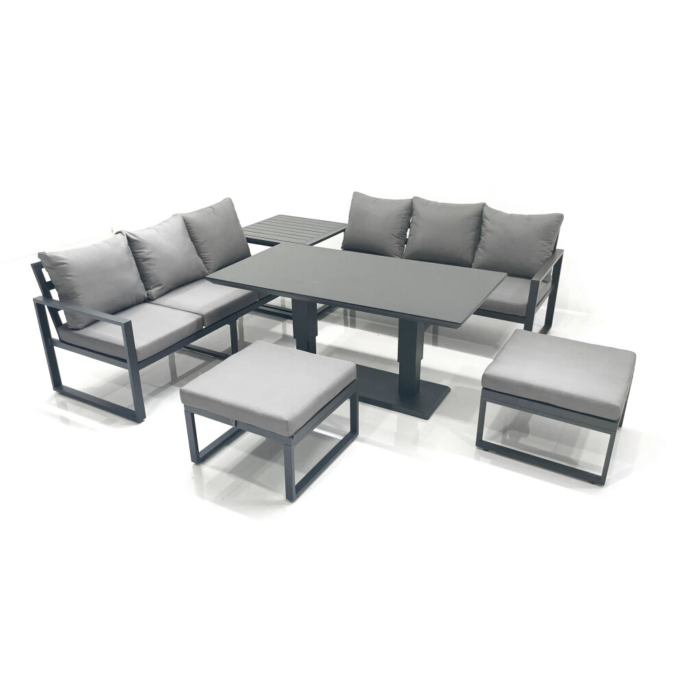 Fimous 8 Seater Aluminium Outdoor Garden Furniture Set with Adjustable Rising Lifting Dining Table 2 Big Footstool Side Table Dark Grey-image-OPC-PFSS7SB-NEW