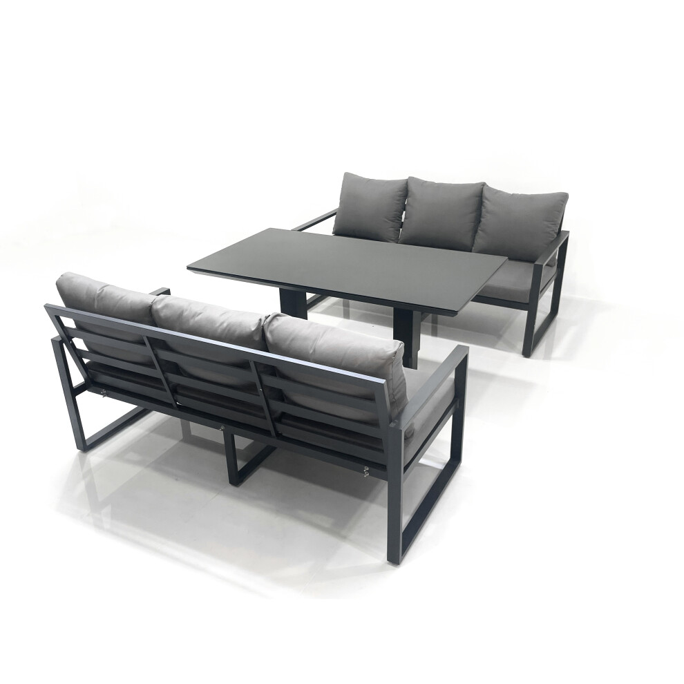 Fimous 6 Seater Aluminium Outdoor Garden Furniture Set With Adjustable Rising Lifting Dining Table 3 Seater Sofa Dark Grey