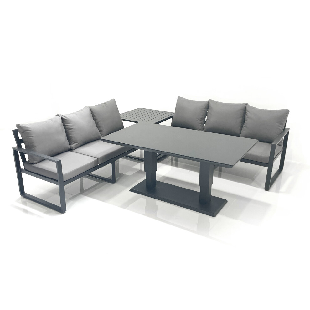 Fimous 6 Seater Aluminium Outdoor Garden Furniture Set With Adjustable Rising Lifting Dining Table Side Table Dark Grey
