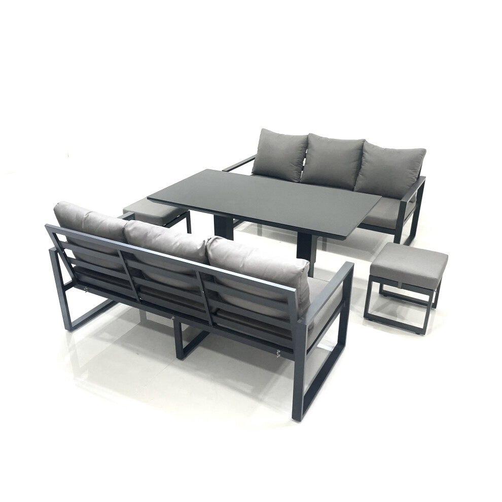 Fimous 8 Seater Aluminium Outdoor Garden Furniture Set With Adjustable Rising Lifting Dining Table 2 Small Footstool Dark Grey