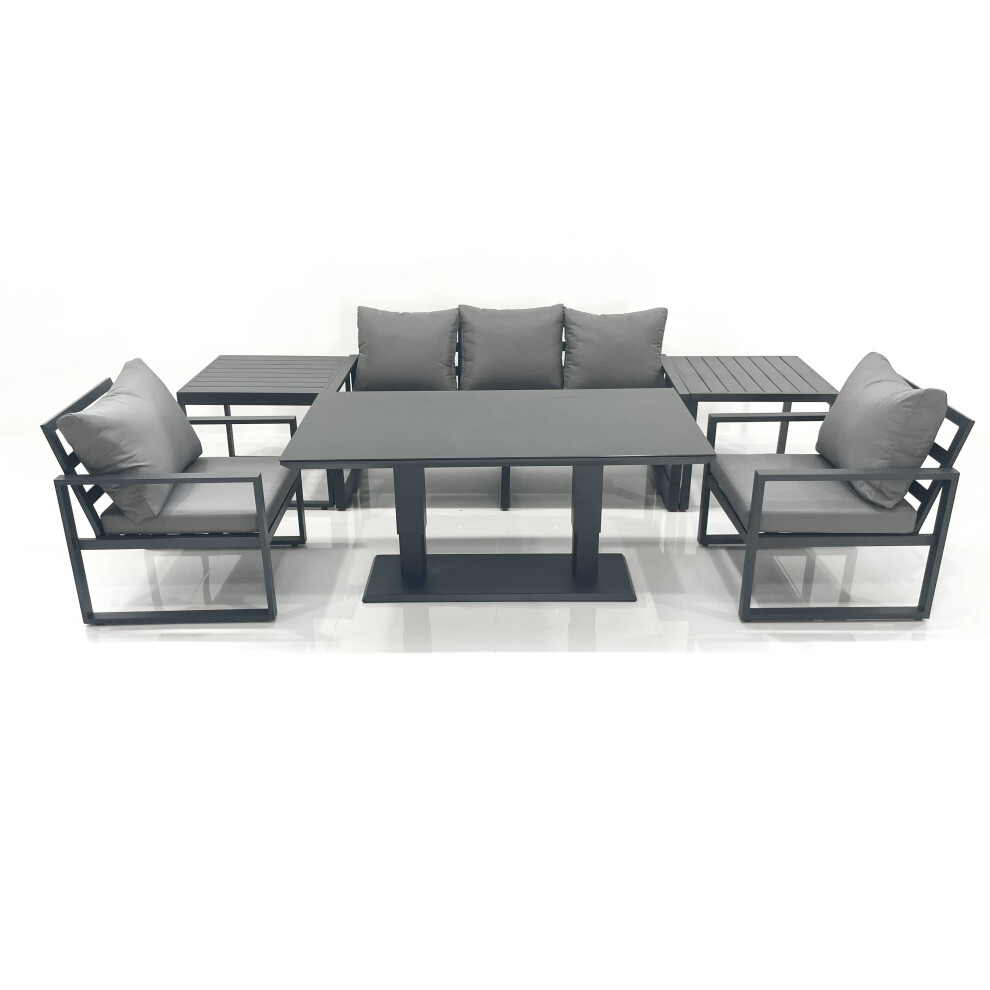 Fimous Outdoor Aluminium Garden Furniture Set with Adjustable Rising Lifting Dining Table 2 Chair 2 Side Tables Dark Grey