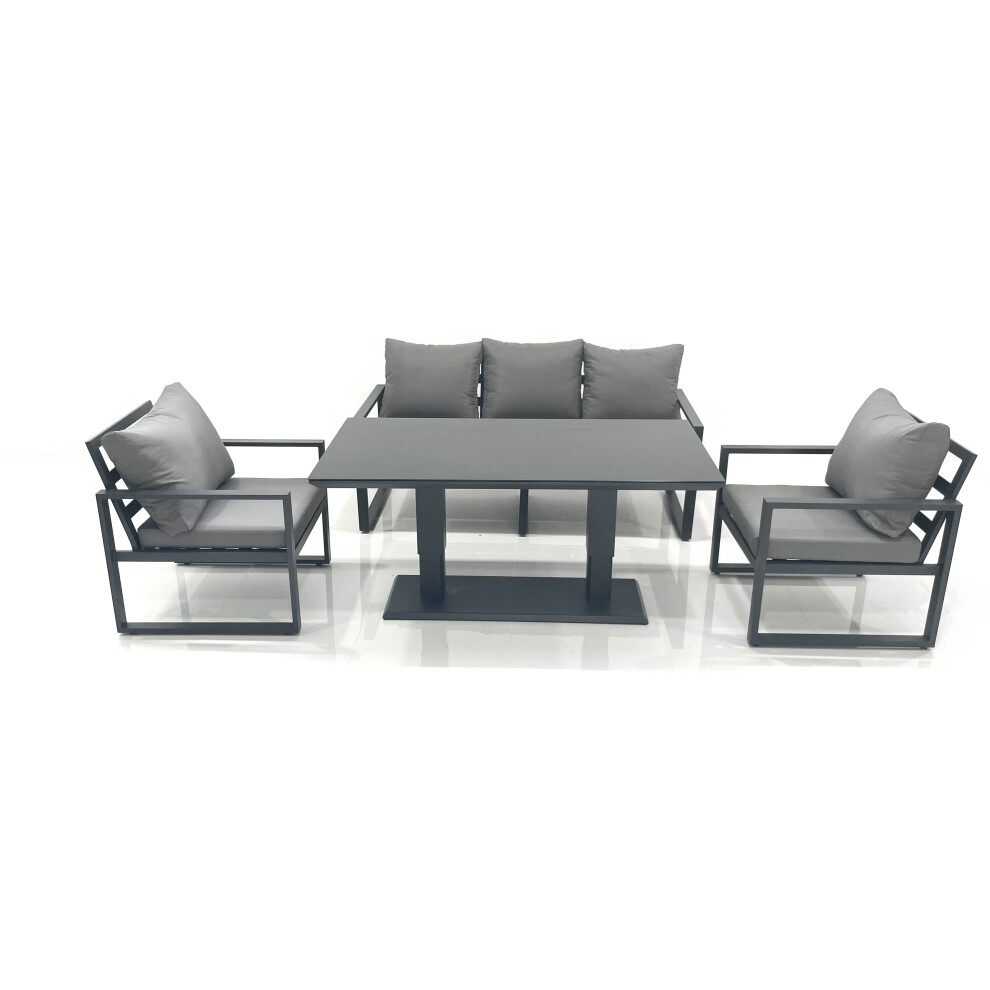 Fimous Outdoor Aluminium Garden Furniture Set with Adjustable Rising Lifting Dining Table 2 Chair Dark Grey