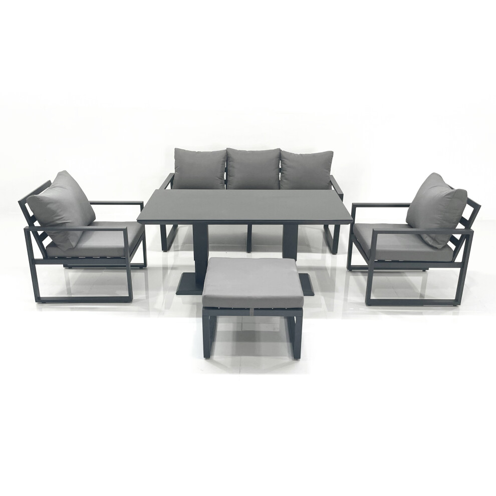 Fimous Outdoor Aluminium Garden Furniture Set With Adjustable Rising Lifting Dining Table 2 Chair Big Footstool Dark Grey