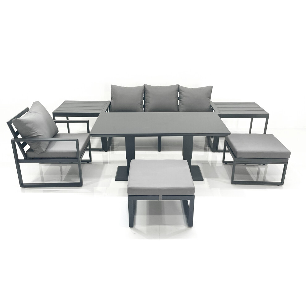 Fimous Dark/Grey 6 Seater Garden Sofa Set Aluminium Furniture Rising Dining Tabe Set With Chair 2 Big Footstool 2 Side Tables - Image 2
