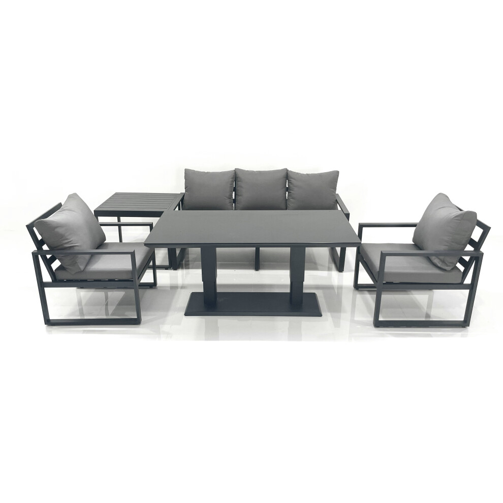 Fimous Outdoor Aluminium Garden Furniture Set With Adjustable Rising Lifting Dining Table 2 Chair Side Table Dark Grey