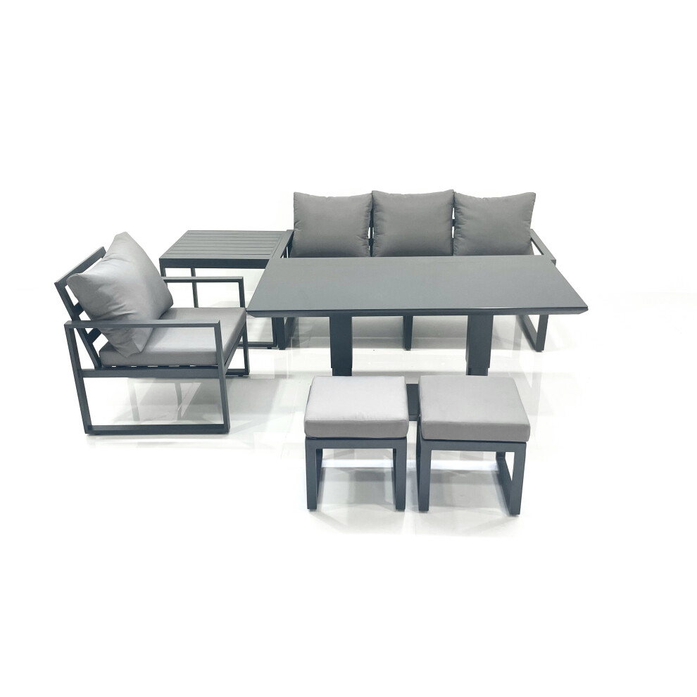 Fimous Dark/Grey 6 Seater Garden Sofa Set Aluminium Furniture Rising Dining Tabe Set With Chair Side Table 2 Small Footstools - Image 2