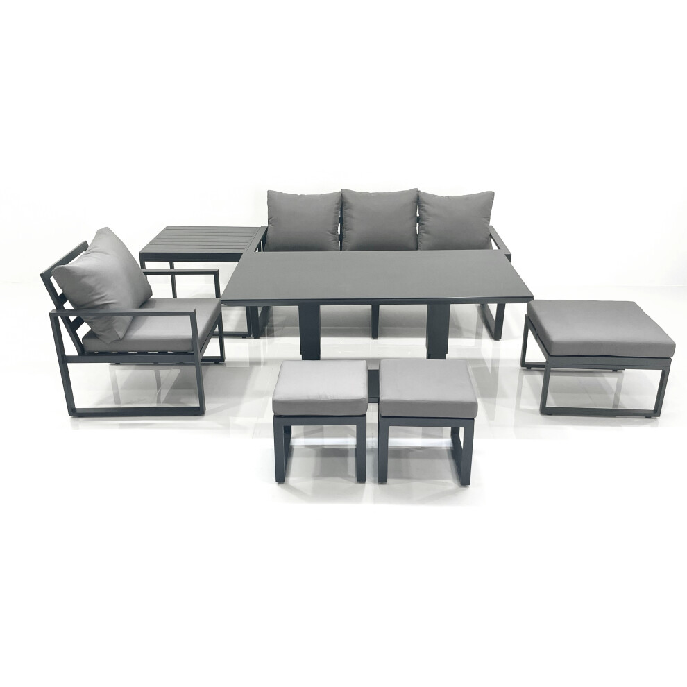Fimous Unisex Dark Grey Seater Garden Sofa Set Aluminium Furniture Rising Dining Tabe Set With Chair 3 Footstool Side Table Size 7 - Image 2