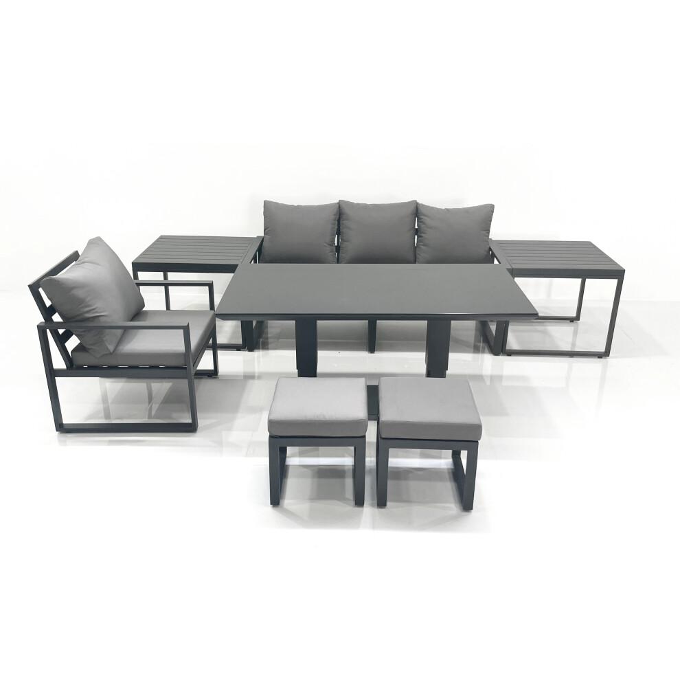 Fimous 6 Seater Garden Sofa Set Aluminium Furniture Rising Dining Tabe Set with Chair 2 Side Table 2 Small Footstools Dark Grey-image-OPC-PFSS7TD-NEW