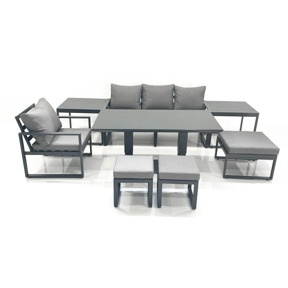 Fimous Dark/Grey 7 Seater Garden Sofa Set Aluminium Furniture Rising Dining Tabe Set With Chair 3 Footstool 2 Side Tables - Image 2