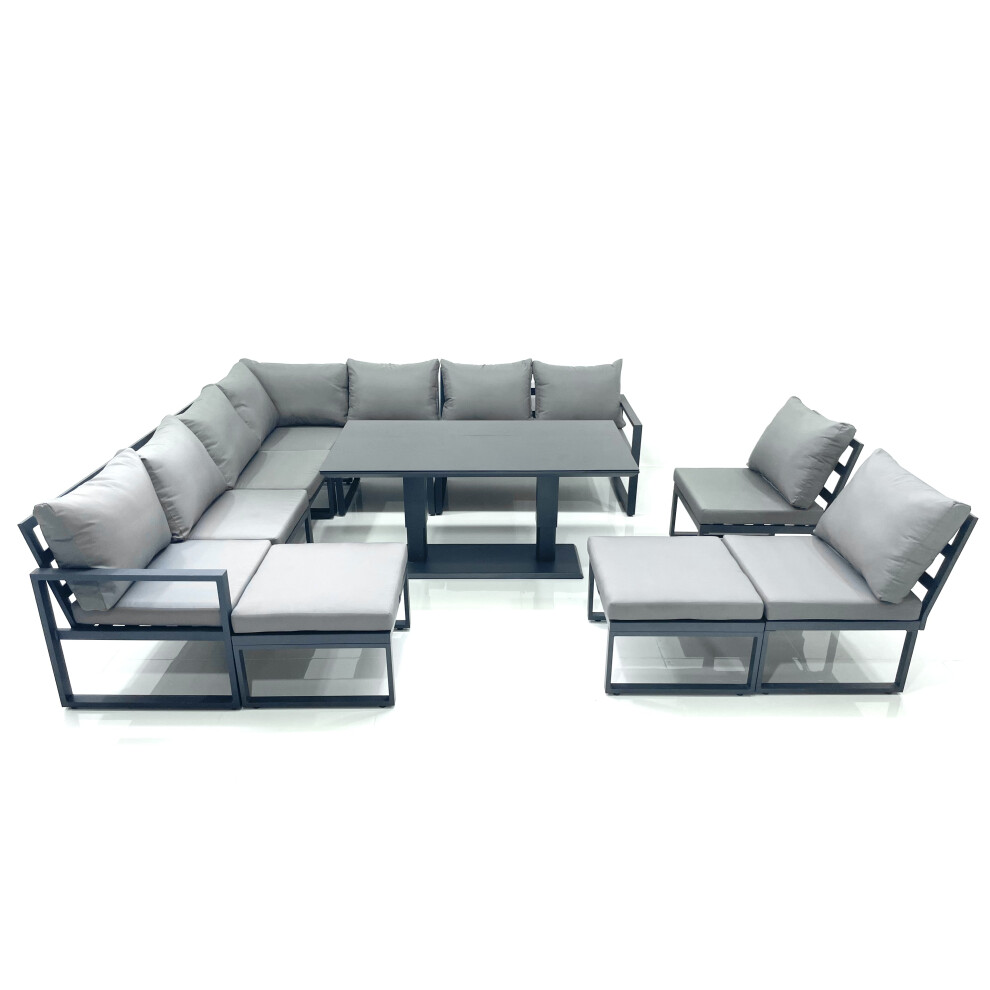 B&Q - 11 Seater Outdoor Aluminum Garden Furniture Set Corner Sofa 2 Big Footstools Rising Lifting Dining Table Sets Dark Grey - Image 2