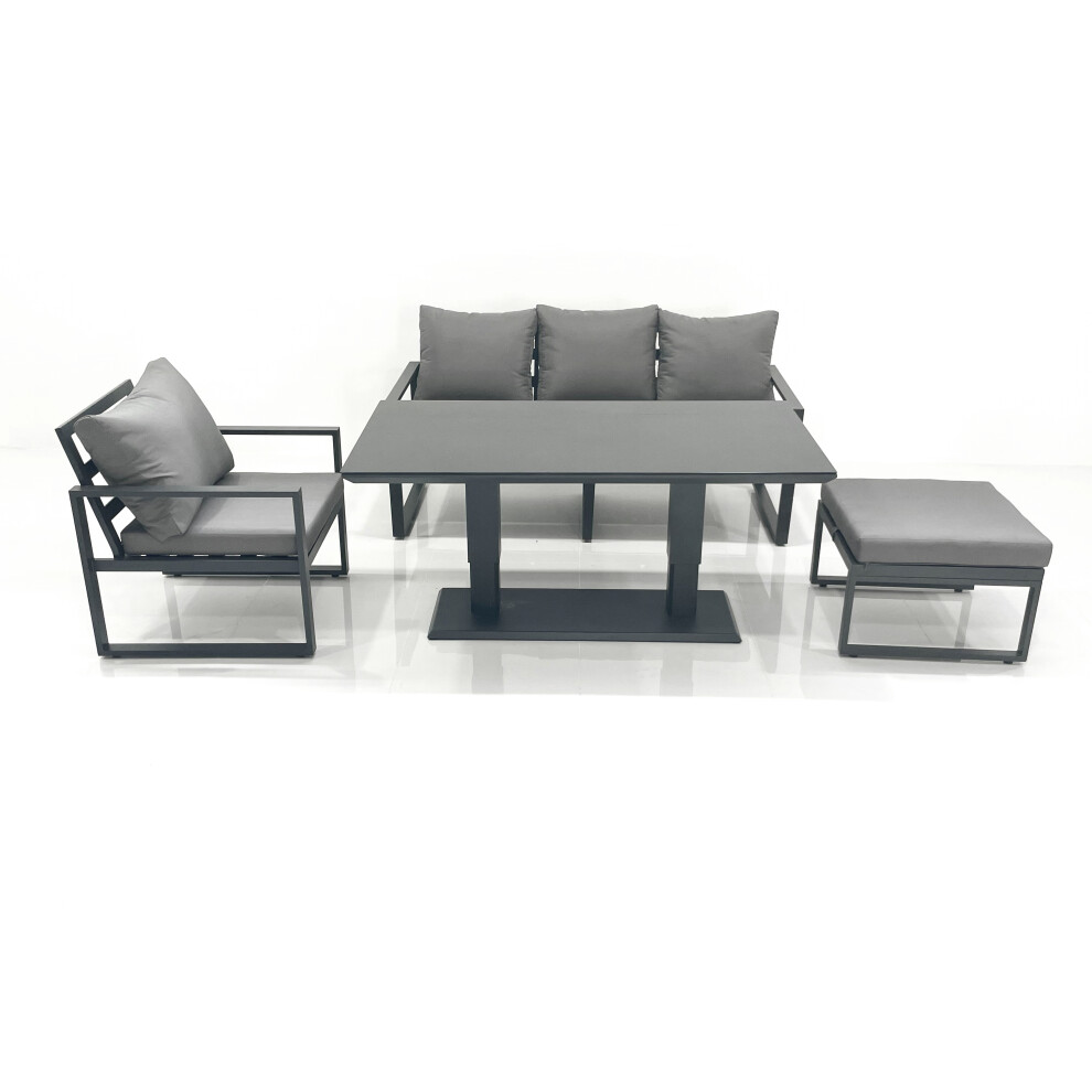 Fimous Outdoor Aluminium Garden Furniture Set with Adjustable Rising Lifting Dining Table Chair Big Footstool Dark Grey