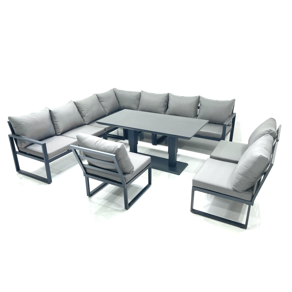 Fimous Dark/Grey 10 Seater Aluminium Garden Corner Sofa Dining Set With Adjustable Rising Dining Table - Image 2