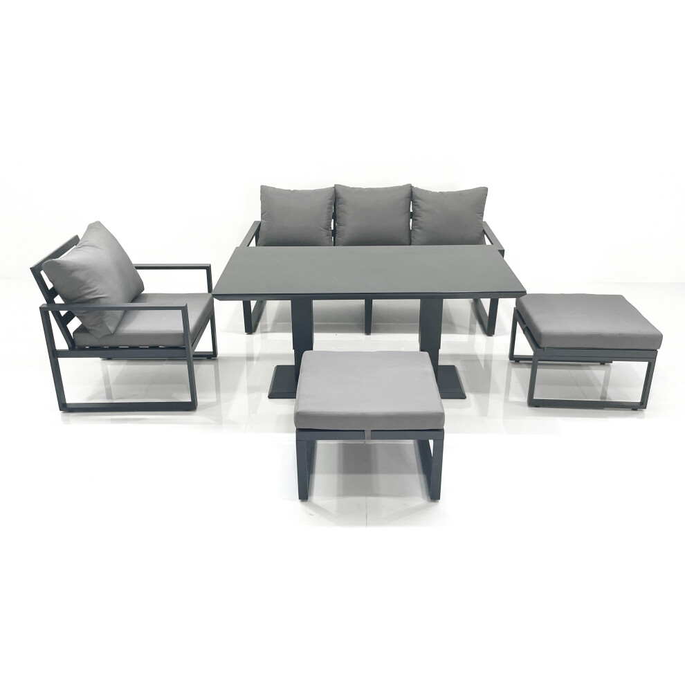 Fimous 6 Seater Garden Sofa Set Aluminium Furniture Rising Dining Tabe Set With Chair 2 Big Footstool Dark Grey