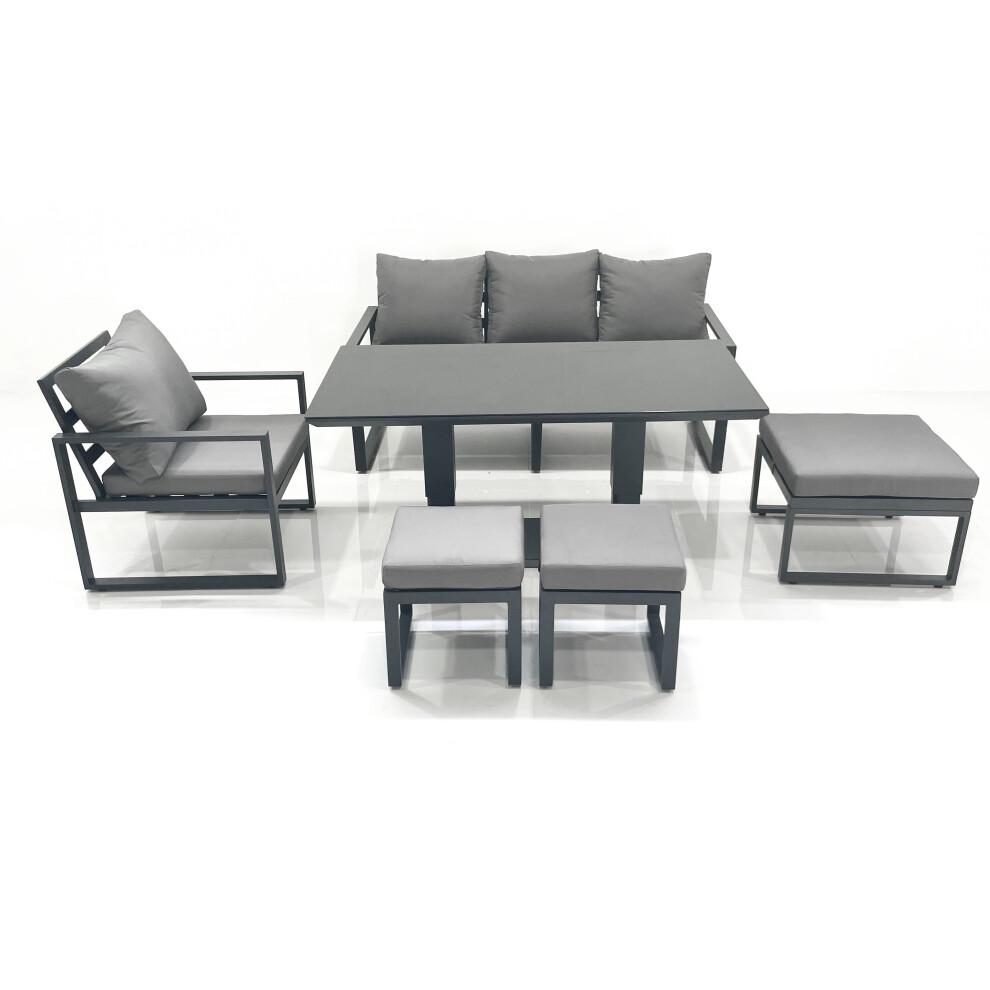 Fimous Outdoor Aluminium Garden Furniture Set With Adjustable Rising Lifting Dining Table Chair 3 Footstools Dark Grey