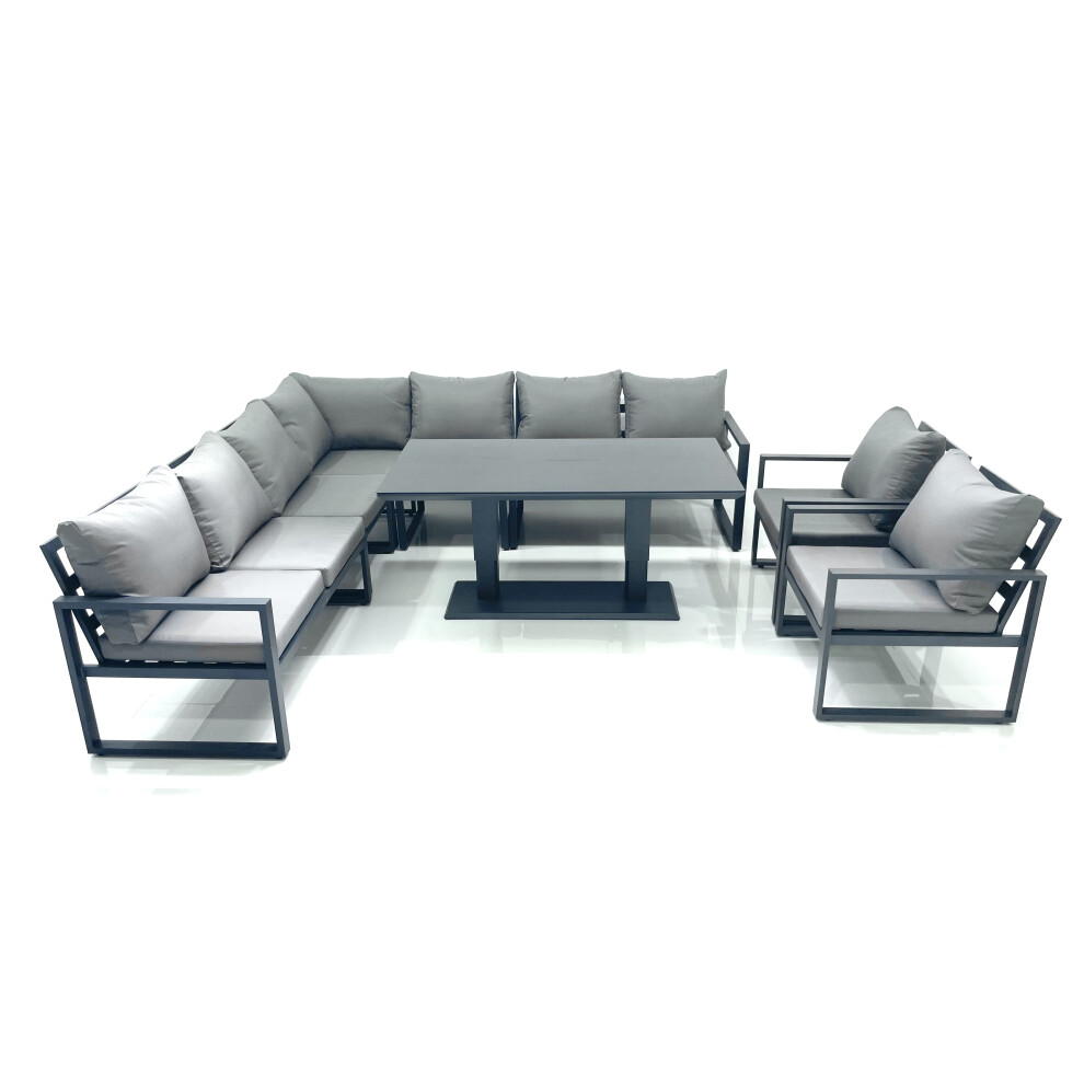 B&Q - 9 Seater Outdoor Aluminum Garden Furniture Set Corner Sofa 2 Chairs Adjustable Rising Lifting Dining Table Sets Dark Grey - Image 2