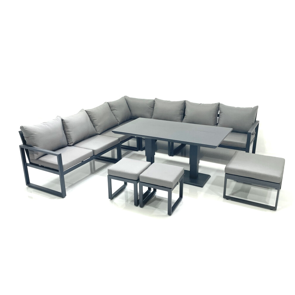 Rackhams Dark/Grey 10 Seater Outdoor Aluminium Garden Furniture Set Corner Sofa 3 Footstools Adjustable Rising Lifting Dining Table Sets - Image 2