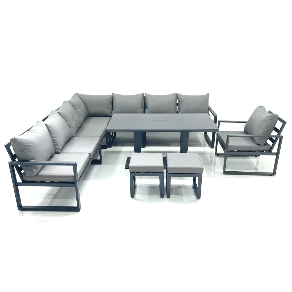 Fimous Dark/Grey 10 Seater Outdoor Aluminium Garden Furniture Set Corner Sofa Chair 2 Small Footstool Adjustable Rising Lifting Dining Table Sets - Image 2