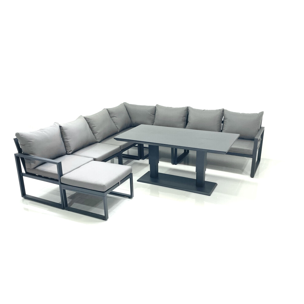 Fimous Dark/Grey 8 Seater Outdoor Aluminum Garden Furniture Set Corner Sofa Big Footstool Adjustable Rising Lifting Dining Table Sets - Image 2