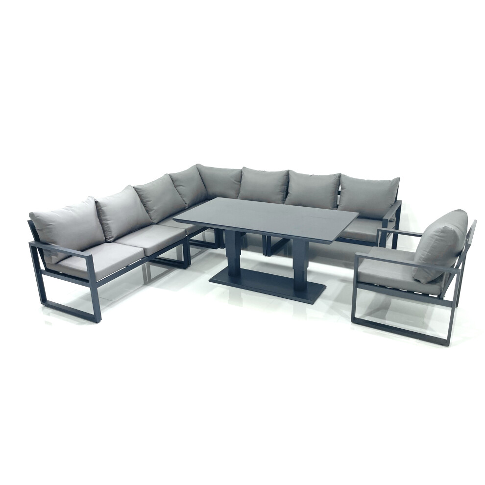 Fimous 8 Seater Outdoor Aluminum Garden Furniture Set Corner Sofa Chair Adjustable Rising Lifting Dining Table Sets Dark Grey