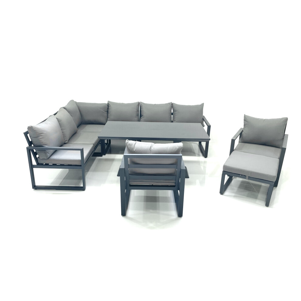 Fimous Unisex Dark Grey Aluminum Outdoor Garden Furniture Set Corner Sofa Big Footstool Chairs Adjustable Rising Lifting Dining Table Sets Size 2 - Image 2