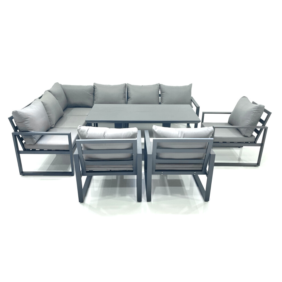 Fimous Aluminum Outdoor Garden Furniture Set Corner Sofa 3 Chairs Adjustable Rising Lifting Dining Table Sets Dark Grey