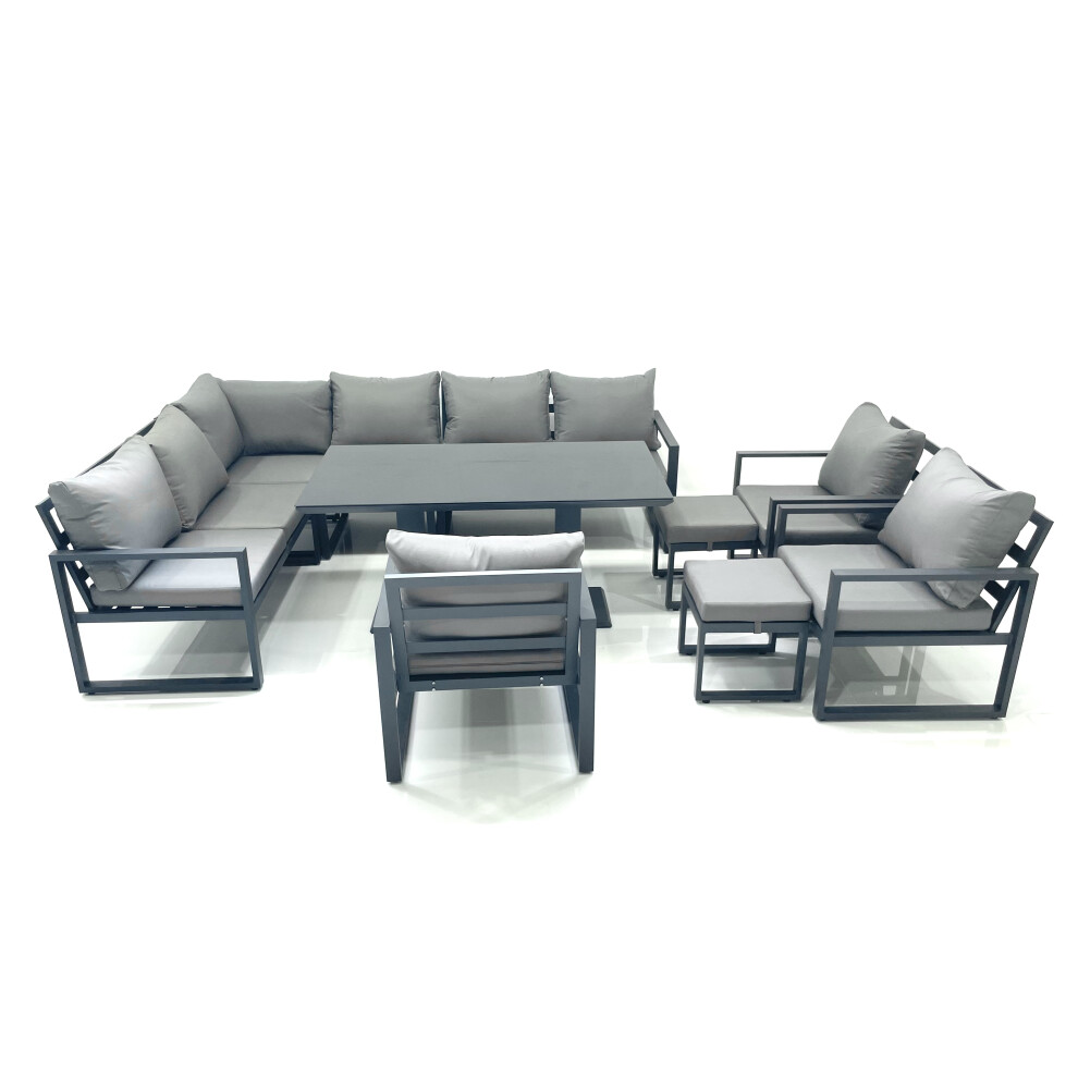 Fimous Dark/Grey Aluminium Outdoor Garden Furniture Set Corner Sofa 3 Chair 2 Small Footstool Adjustable Rising Lifting Dining Table Sets - Image 2