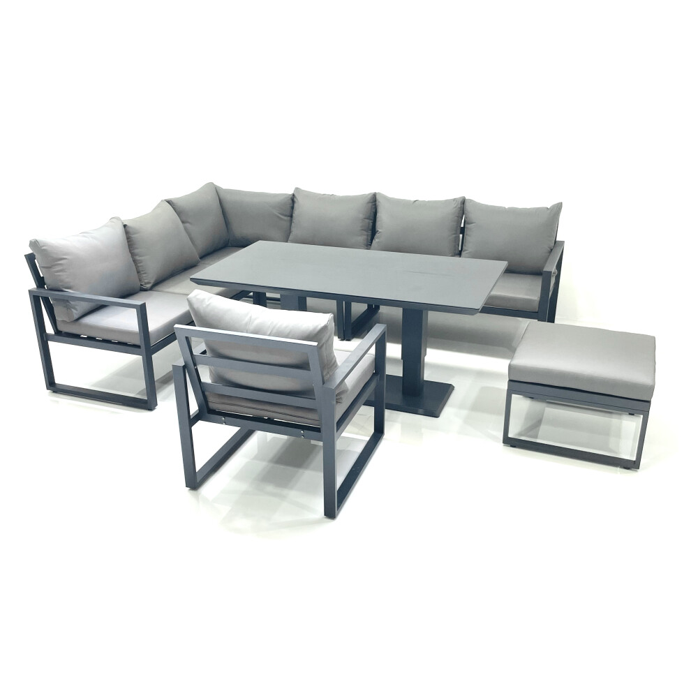 Fimous Dark/Grey Aluminum Outdoor Garden Furniture Set Corner Sofa Big Footstool Chair Adjustable Rising Lifting Dining Table Sets - Image 2