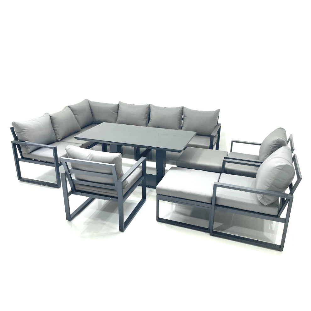 Fimous Aluminum Outdoor Garden Furniture Set Corner Sofa 3 Chair 2 Big Footstools Adjustable Rising Lifting Dining Table Sets Dark Grey-image-OPC-PFSS7W6-NEW