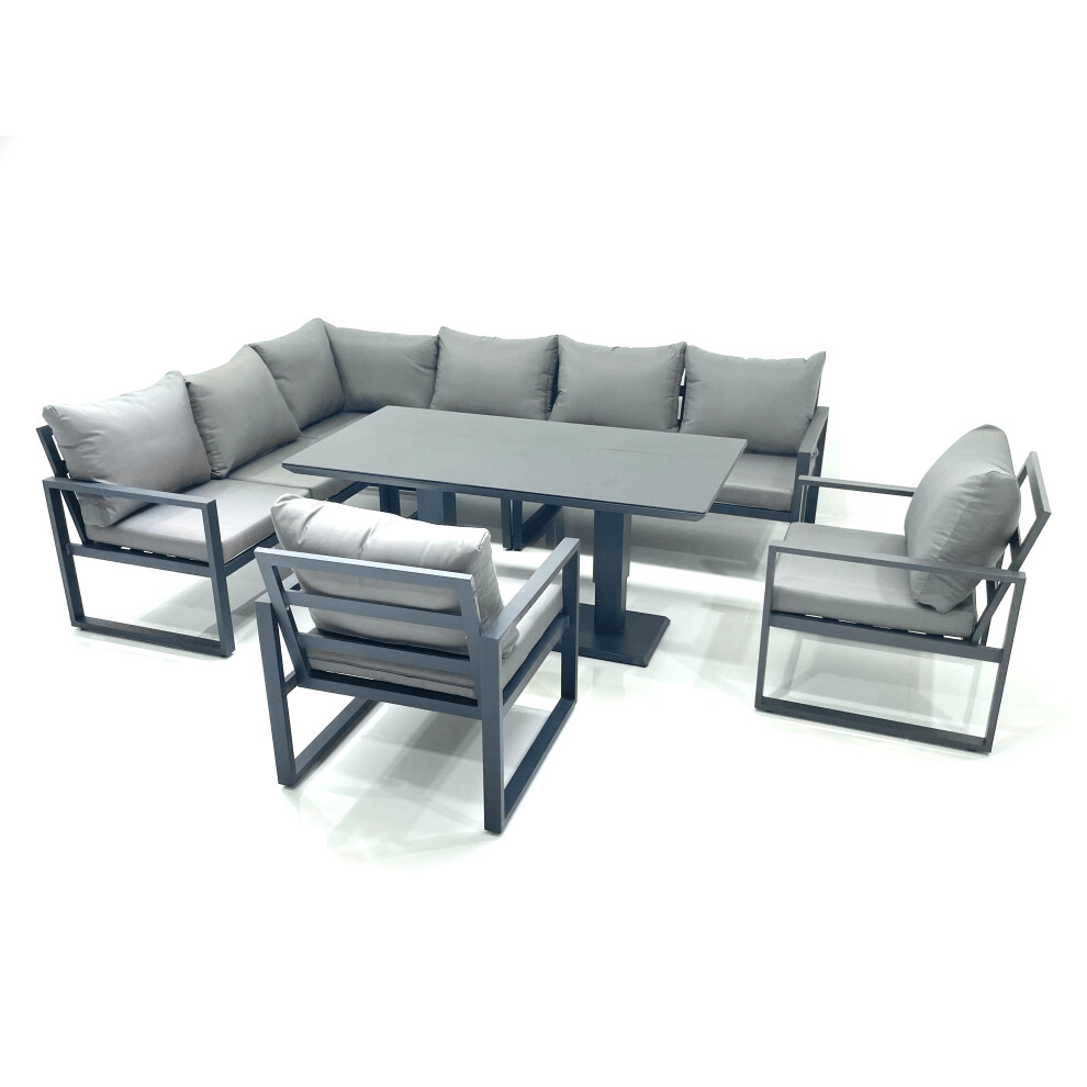 Fimous Aluminum Outdoor Garden Furniture Set Corner Sofa 2 Chairs Adjustable Rising Lifting Dining Table Sets Dark Grey