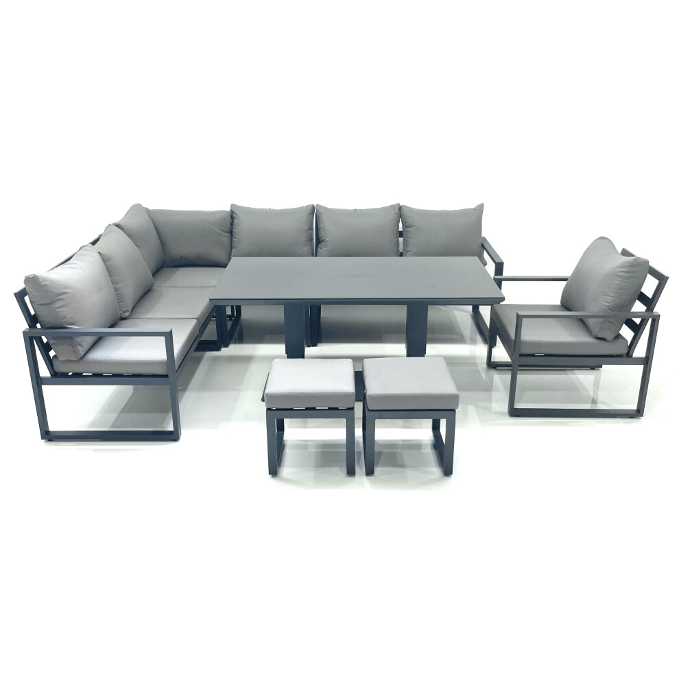 Fimous Aluminum Outdoor Garden Furniture Set Corner Sofa Chair 2 Small Footstool Adjustable Rising Lifting Dining Table Sets Dark Grey