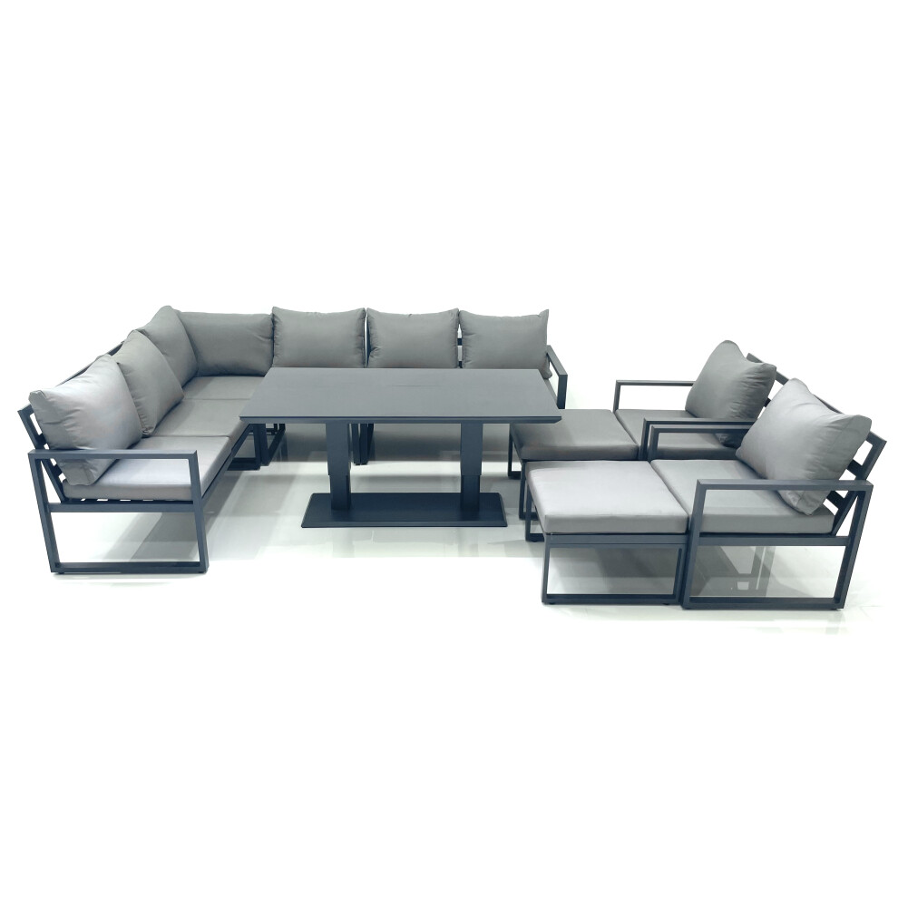 Rackhams Dark/Grey Aluminum Outdoor Garden Furniture Set Corner Sofa 2 Chair 2 Big Footstools Adjustable Rising Lifting Dining Table Sets - Image 2