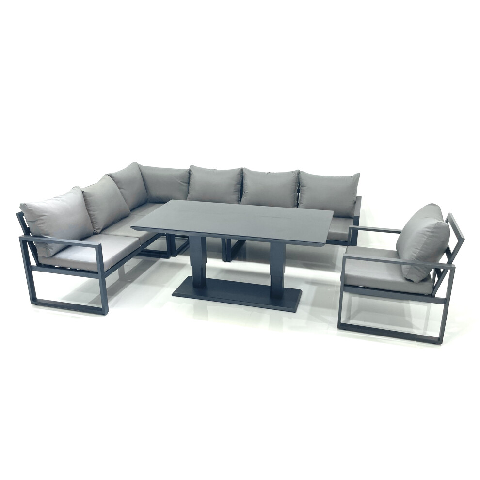 Fimous Aluminum Outdoor Garden Furniture Set Corner Sofa Chair Adjustable Rising Lifting Dining Table Sets Dark Grey