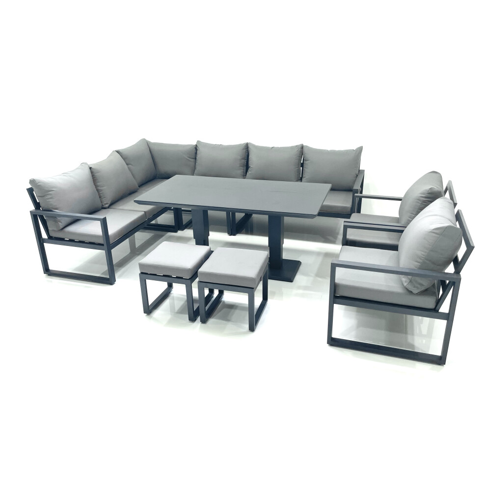 Fimous Aluminum Outdoor Garden Furniture Set Corner Sofa 2 Chair 2 Small Footstool Adjustable Rising Lifting Dining Table Sets Dark Grey-image-OPC-PFSS7WG-NEW