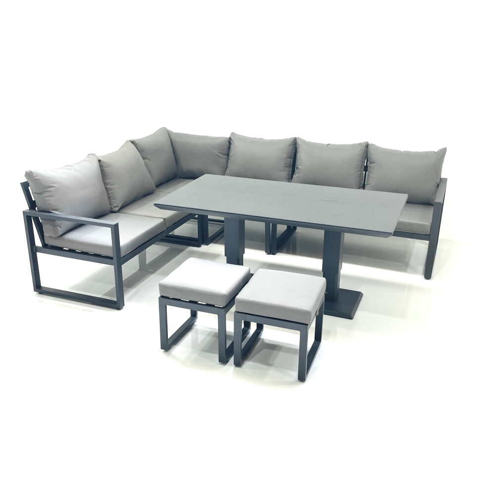 Fimous Aluminum Outdoor Garden Furniture Set Corner Sofa 2 Small Footstool Adjustable Rising Lifting Dining Table Sets Dark Grey