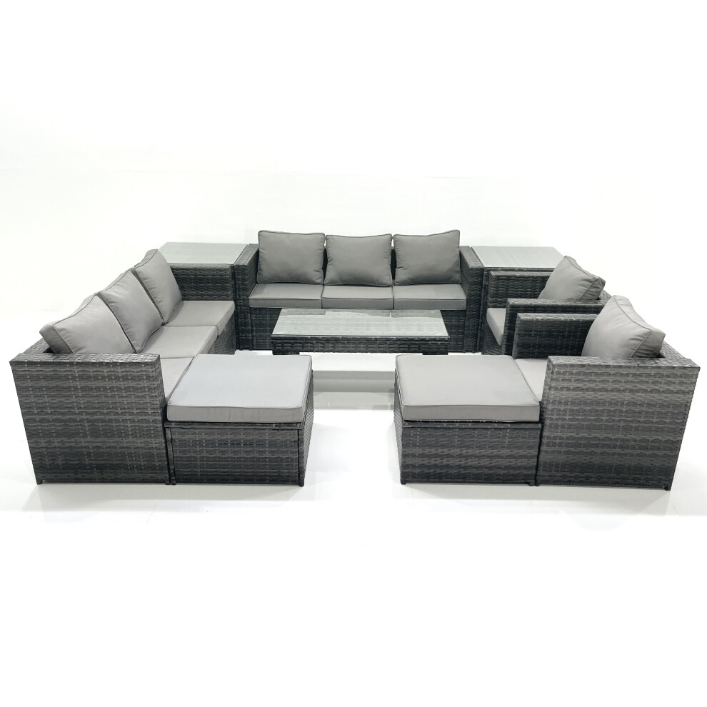 Fimous Unisex Dark Grey Rattan Garden Furniture Sofa Set With Coffee Table Armchair Side Tables Big Footstools Mixed Size 2 - Image 2