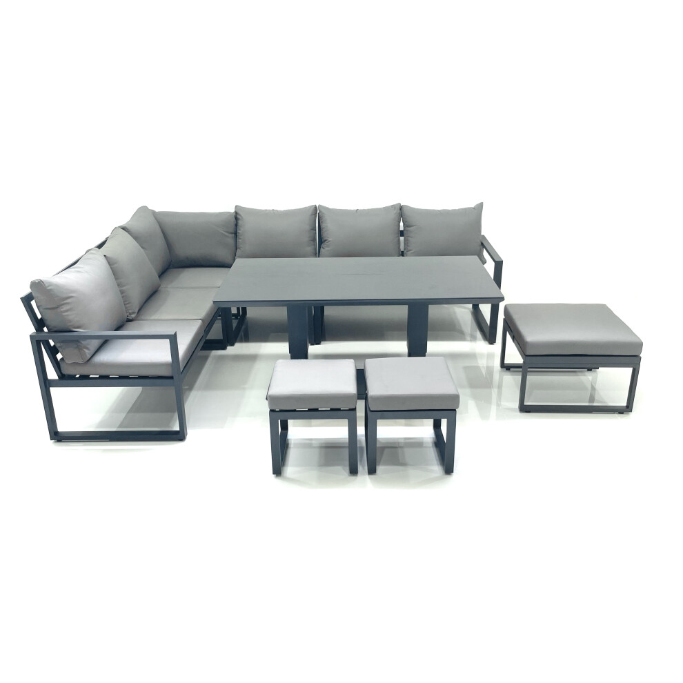 Fimous Aluminum Outdoor Garden Furniture Set Corner Sofa 3 Footstools Adjustable Rising Lifting Dining Table Sets Dark Grey