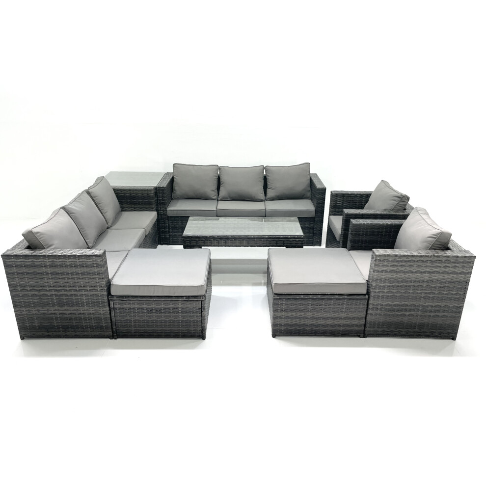 Fimous Unisex Dark Grey Rattan Garden Furniture Sofa Set With Coffee Table Armchair Side Table Big Footstools Mixed Size 2 - Image 2