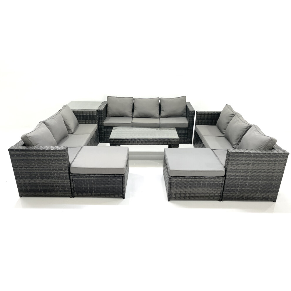 Rackhams Dark/Grey Outdoor Garden Furniture Set 7 Pieces Rattan Sofa Set With Coffee Table 2 Big Footstools Side Table Mixed - Image 2