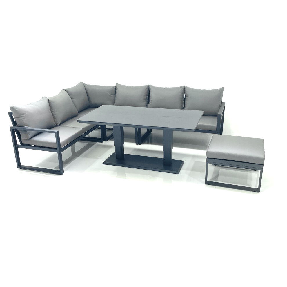 Fimous Aluminum Outdoor Garden Furniture Set Corner Sofa Big Footstool Adjustable Rising Lifting Dining Table Sets Dark Grey