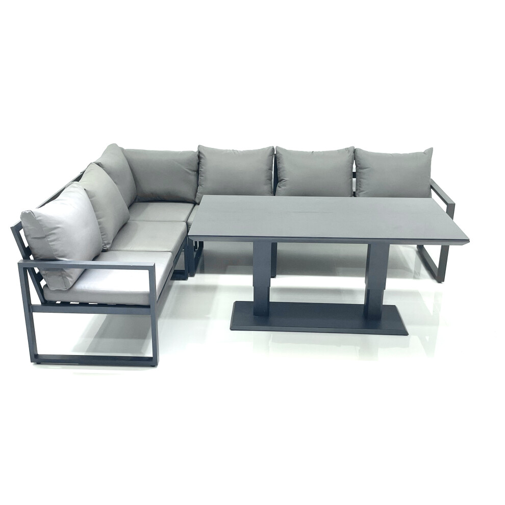 Fimous Aluminum Outdoor Garden Furniture Set Corner Sofa Adjustable Rising Lifting Dining Table Sets Dark Grey