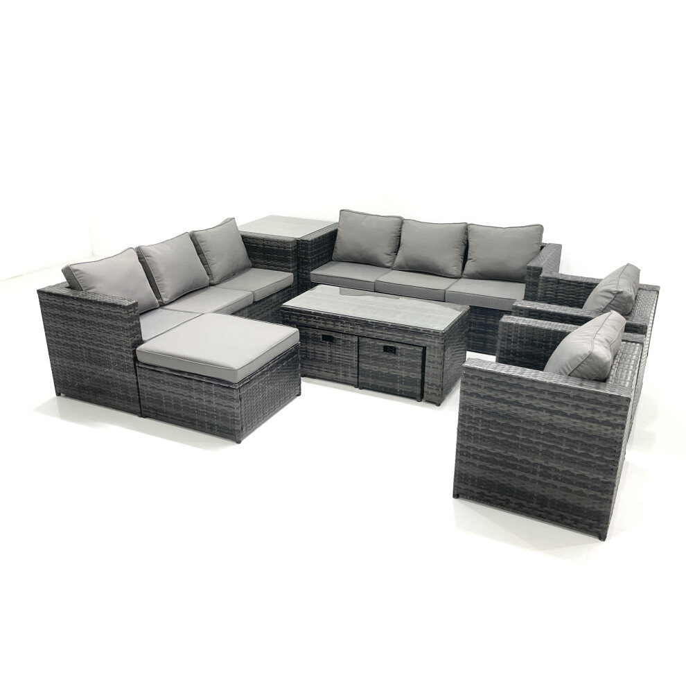 Fimous Unisex Dark Grey Rattan Garden Furniture Sofa Set With Coffee Table Armchair Side Table Footstools Mixed Size 3 - Image 2